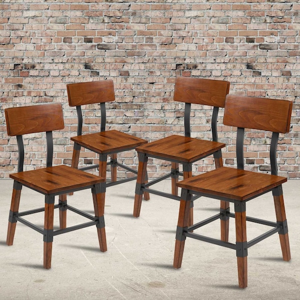 Flash Furniture Rustic Antique Walnut Industrial Wood Dining Chair, PK4 4-XU-DG-W0236-GG - main